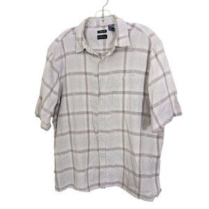George Shirt Linen Blend Shirt Men Size XL Beige Check Short Sleeve Button Front